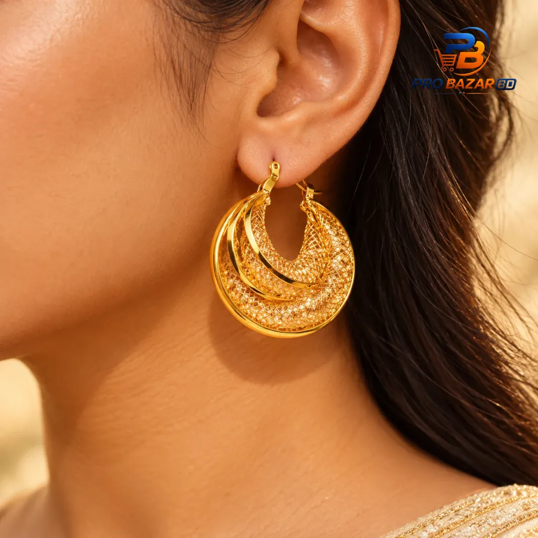 Golden Mesh Hoop Earrings for Women - Image 5
