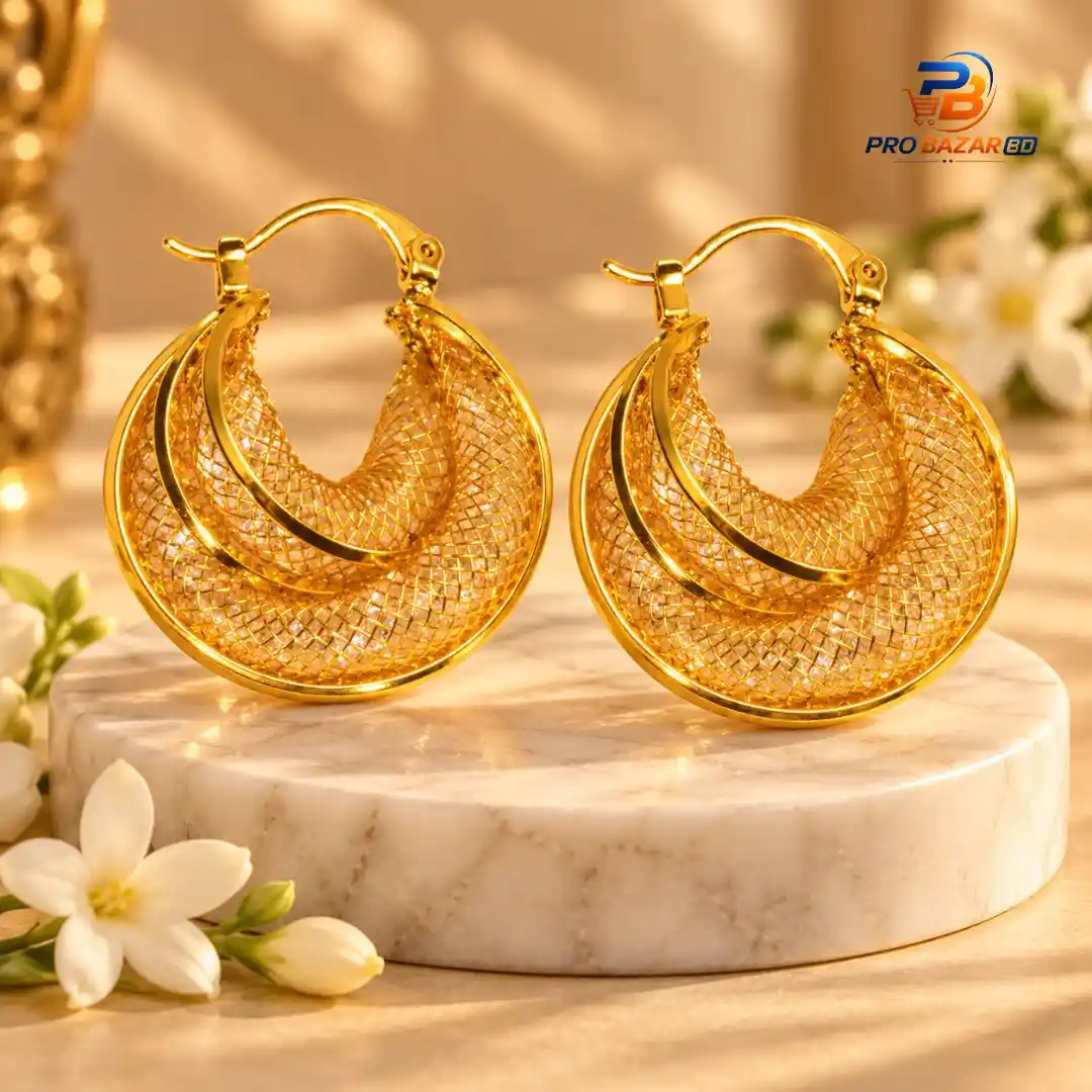 Golden Mesh Hoop Earrings for Women