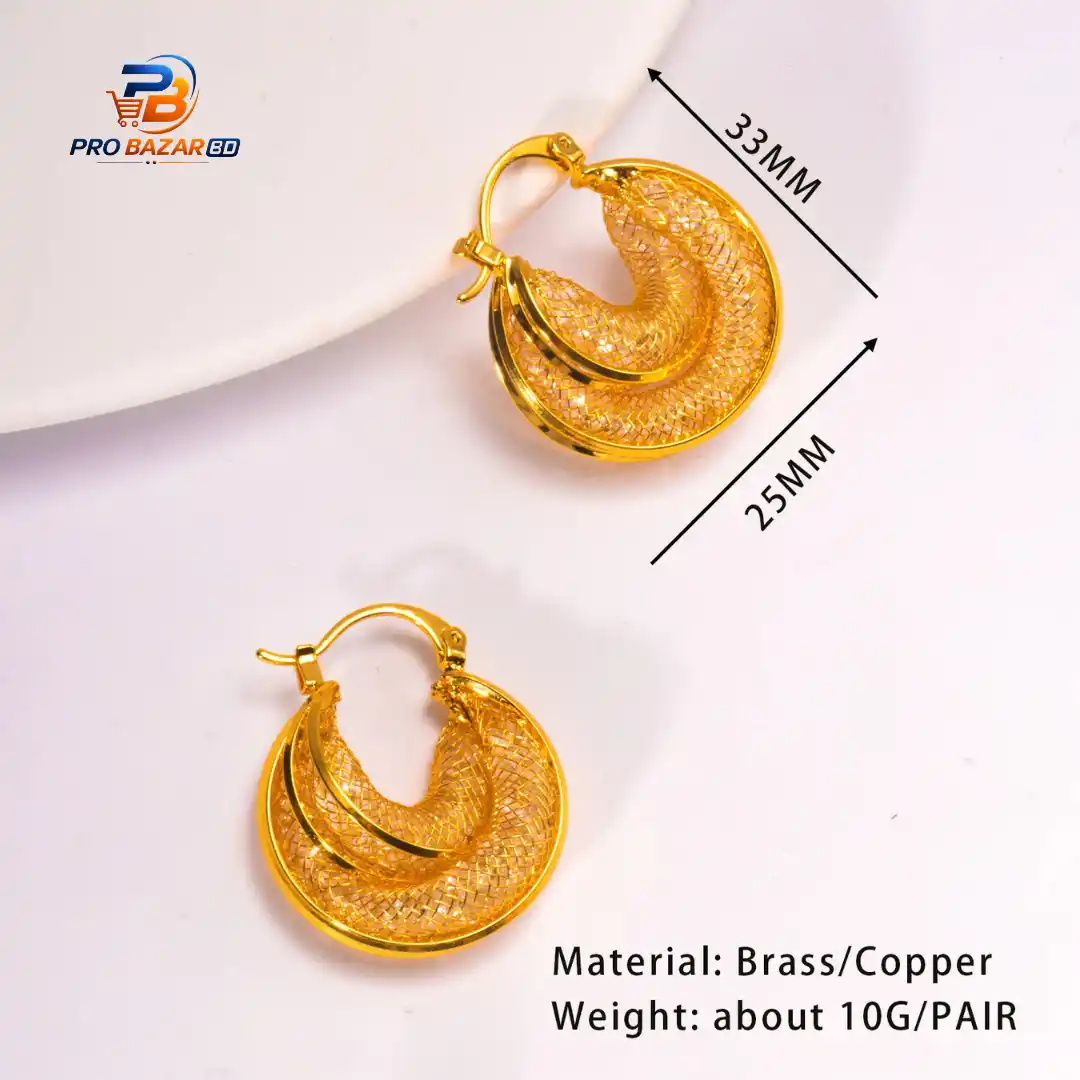 Golden Mesh Hoop Earrings for Women - Image 3