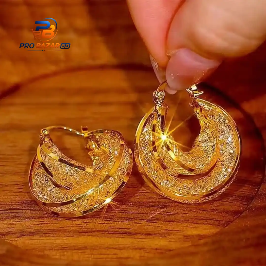 Golden Mesh Hoop Earrings for Women - Image 4